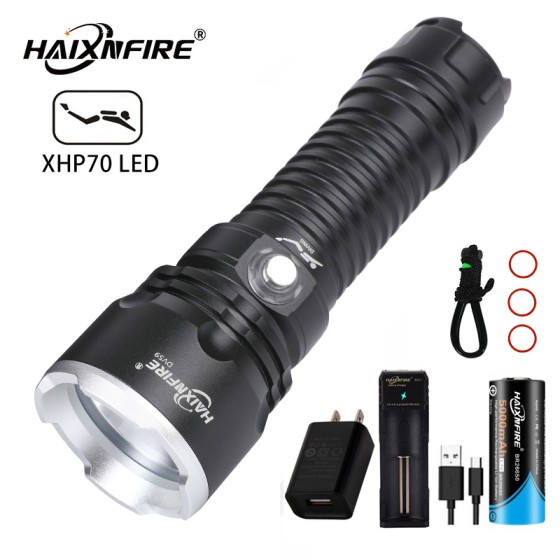 HaixnFire DV59 Yellow light Diving flashlight XHP70 LED lamp scuba diving flashlight 6000 lumens Underwater waterproof lamp